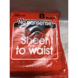 No‎ Nonsense Sheer To Waist Pantyhose O24 Black Sheer toe Size B Vintage